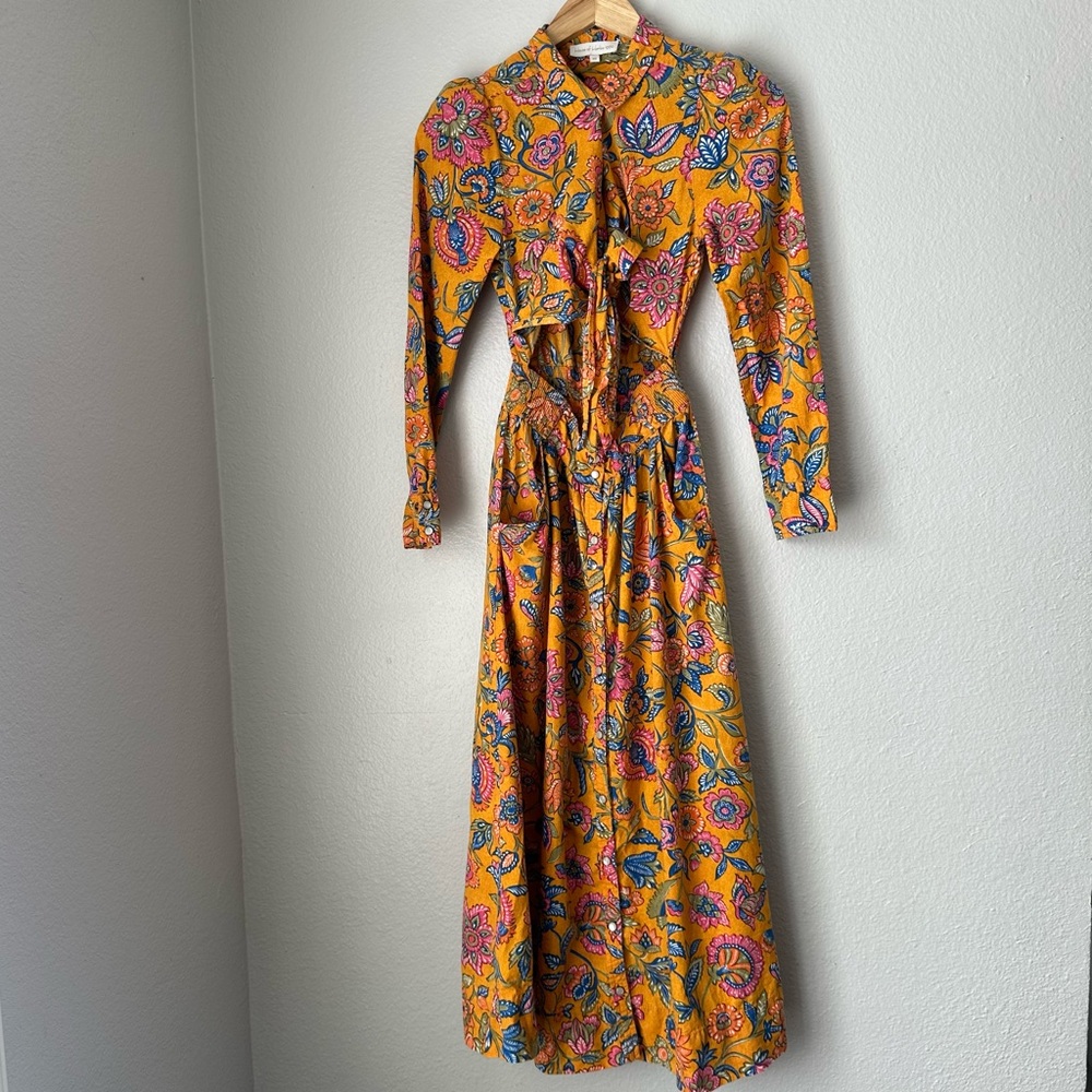 House of Harlow 1960 Cheyna Orange Floral Dress Front Tie open front midi XS - Picture 3 of 16